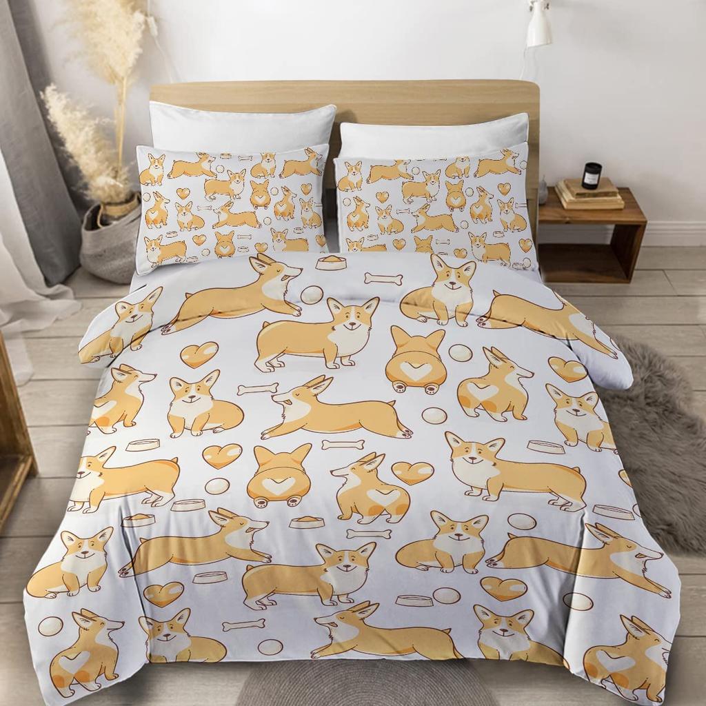 Милый Постельный Комплект с Принтом Собак Щенок Животное Пододеяльник Набор 2/3 шт. Акварель Пастель Покрывало с Принтом Собачьей Лапы Любитель Собак Мопс Комплект для Кровати