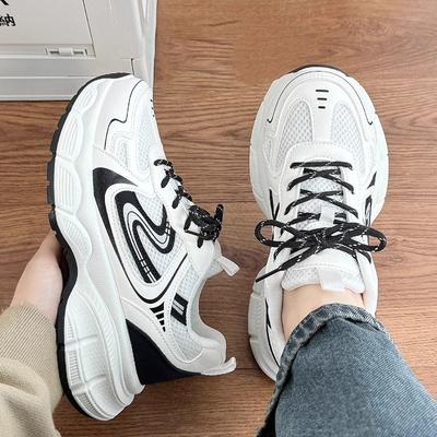 Белые кроссовки-папы женские летние новые на толстой подошве с увеличением роста сетчатые туфли дышащие сетчатые кроссовки