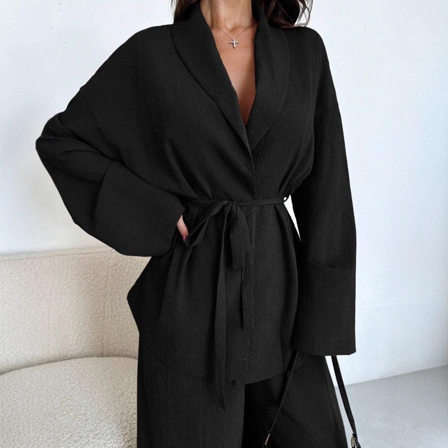 2025 Осень/Зима Элегантный женский комплект с V-образным вырезом и длинными рукавами, широкие брюки