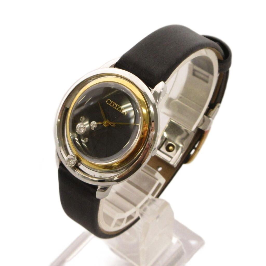 CITIZEN L Analog Diamond Shell Leather Band Black Watch 3-Hand Eco-Drive B036-S112052 Women's