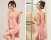 ROKAROKA Babydoll Satin Half Slip Camisole with Lace Nightgown Women's Lingerie, Side-Opening (Pink, L)