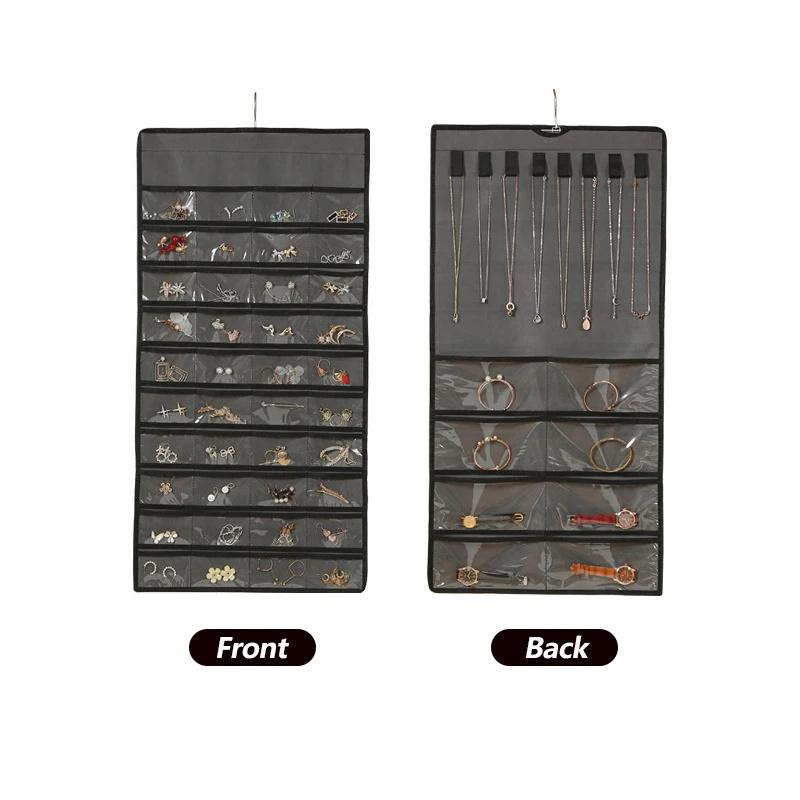 48 карманов подвесной женский органайзер для ювелирных изделий с вешалкой металлические крючки серьги ожерелье браслет кольца аксессуары дисплей держатель