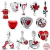 Red Series S925 Sterling Silver Sparkling Hearts Hot Air Balloon Rose Dangle Charm Bead Fit Original Bracelet DIY Jewelry