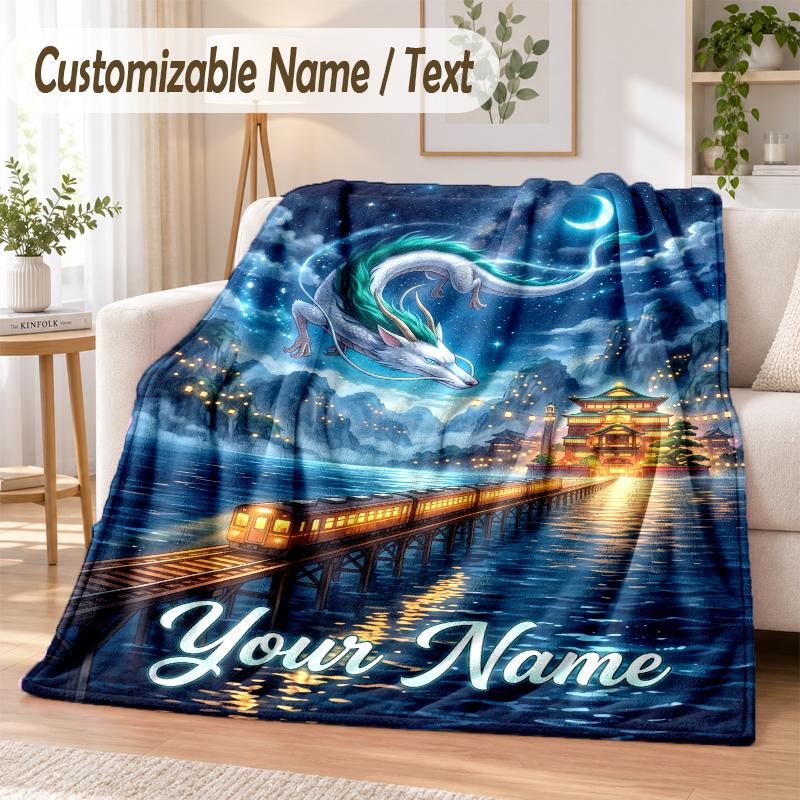 Spirited Away Custom Name Flannel Throw Blanket Soft Warm for Sofa Bed Indoor Home Use