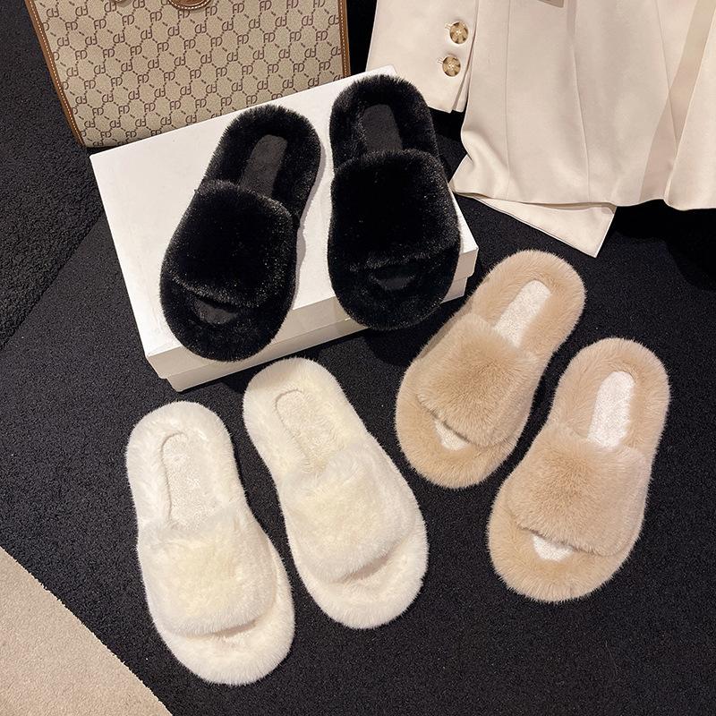 2024 осень и зима новые большие размеры пушистые тапочки женская верхняя одежда сказочный ветер однословные хлопковые тапочки домашняя обувь
