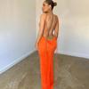 Backless Maxi Dress Sexy Orange Spaghetti Strap Slim Dress for Women Long Club Party Beach Dress Summer