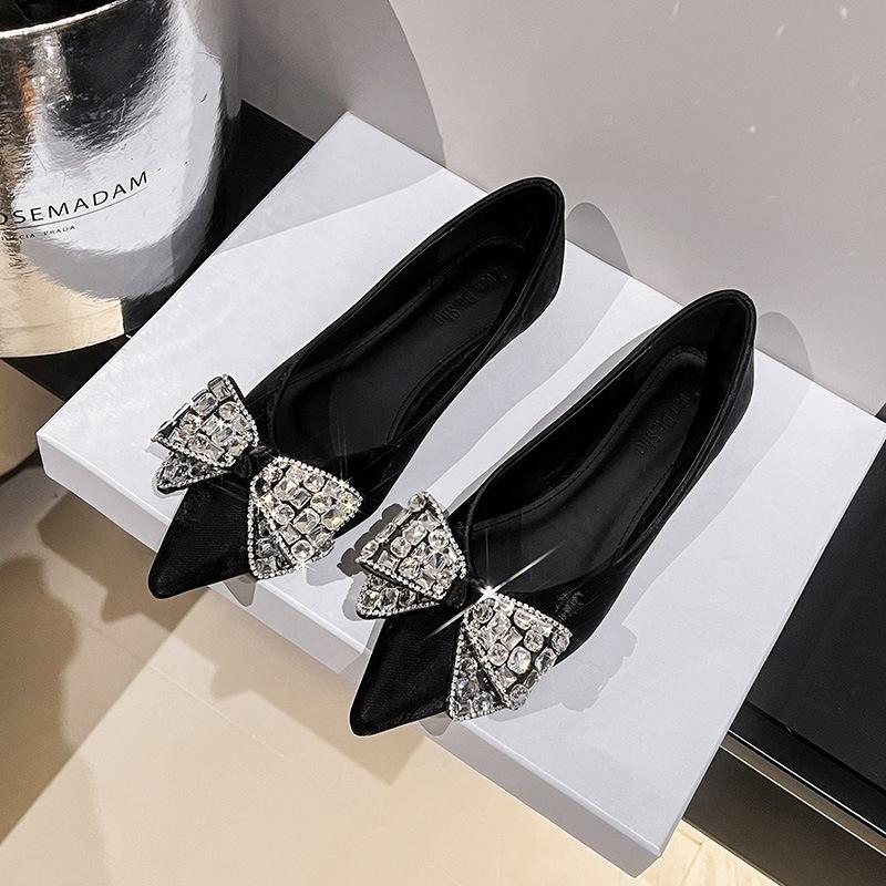 Fashion Hot Selling 2025 Fashion New Flats with Rhinestone Bow Pointed Toe Transparent Pumps Ladies Shoes for Women Spring Large Size