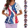 Plus Size Printed Scrub Working Uniform Tops For Women's Cross V Neck Independence Day Print Short Sleeve Fun T-Shirts Workwear Tee With Pockets