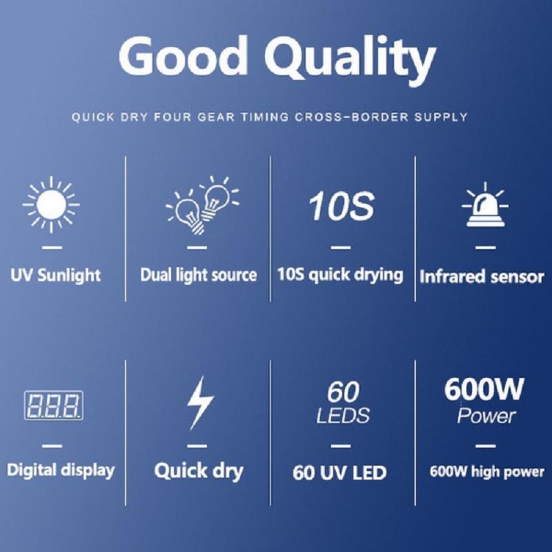 600W UV LED Nail Lamp High Quality Nail Dryer Lamp with Automatic Sensor LED Light 4 Timer Professional Manicure Pedicure Nail Epuipment