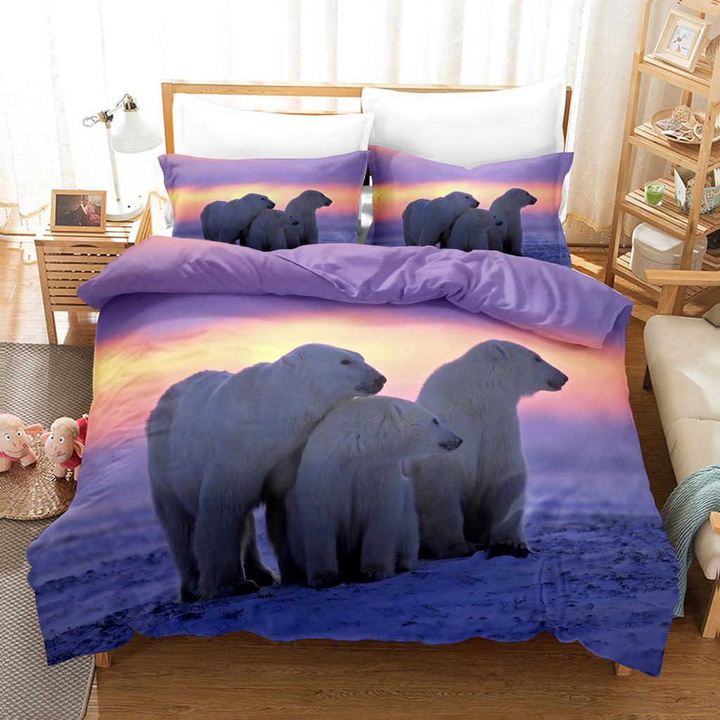 Комплект постельного белья с 3D белым медведем, пододеяльник с изображением животных, наволочка, 2/3 шт., ткань из микрофибры, AU/DE/ES/EU, супер большая кровать, мягкий домашний текстиль