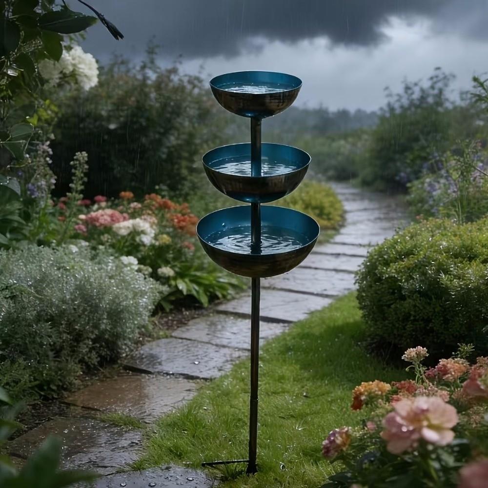 Three-layer Bowl Garden Rain Catcher Handmade Bird Feeding Station Birdbath Stand Lawn Decor