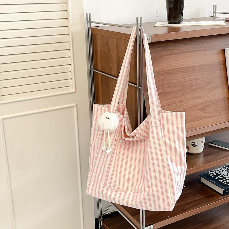 Полосатая парусиновая сумка женская большой вместимости летняя новая повседневная сумка через плечо сумка-тоут для занятий для студентки