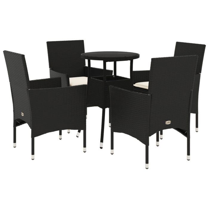 VidaXL Ensemble à manger de jardin et coussins 5 pcs noir rotin verre, ensemble de salle à manger d'extérieur, meuble de 3278616