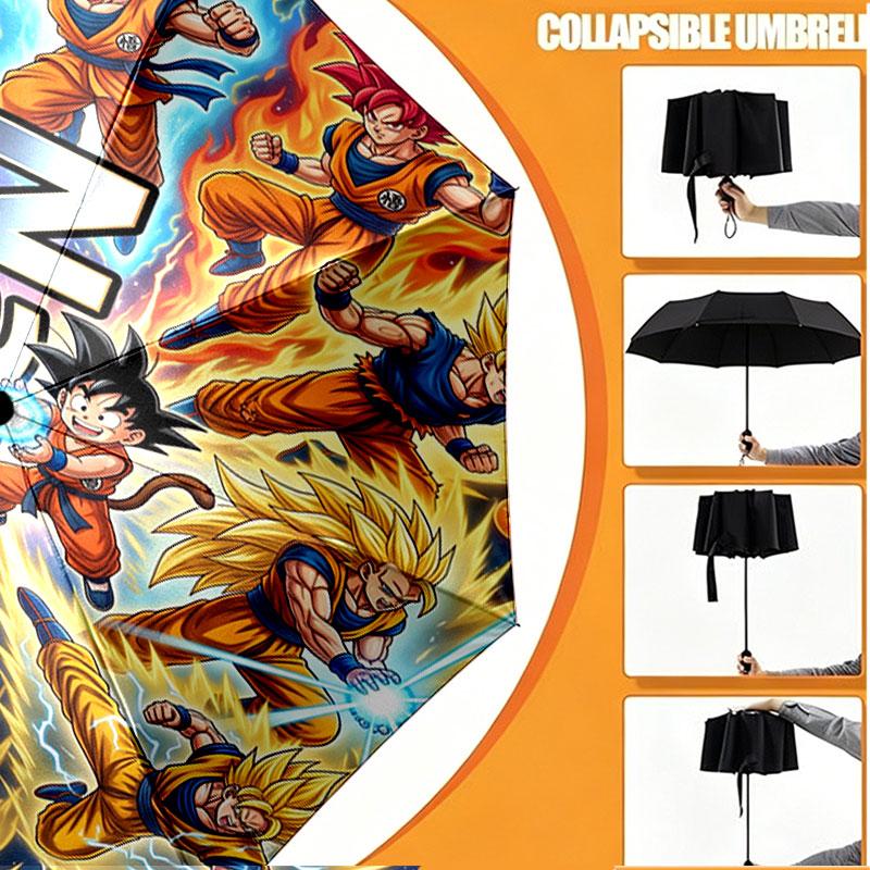 Custom Name Personalized Dragon Ball Print Umbrella, Auto Open Close, 8‑Rib Sturdy Frame, Commute Camping Hiking Use, Birthday Gift