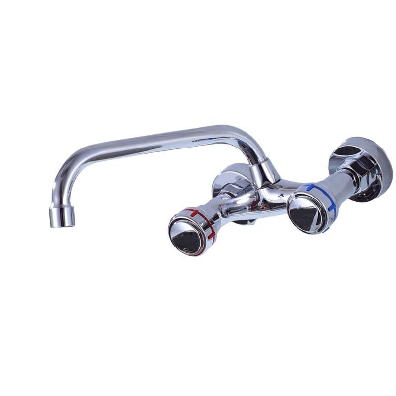 652F 360 Rotate Wall Mounted Kitchen Faucet Double Handle Operation Strong Brass Construction Hot Cold Water Control
