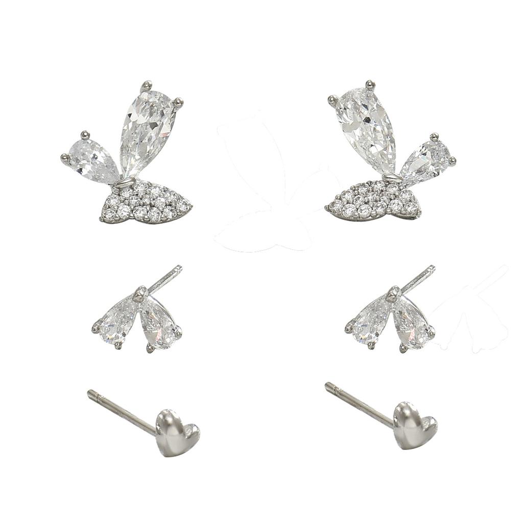 Sweet stud earrings set women's inlaid zircon butterfly shape design earrings earrings