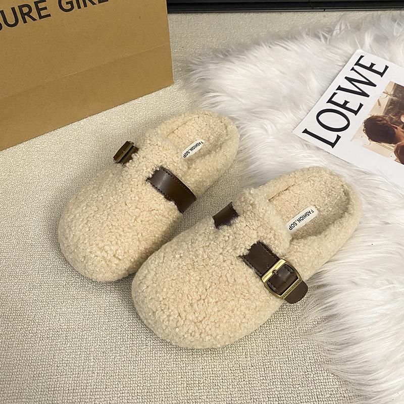 Тапочки Mao Mao женские носят 2025 осень и зима новые интернет-знаменитости одна нога плоская ленивый мешок голова половина тапочки из хлопка