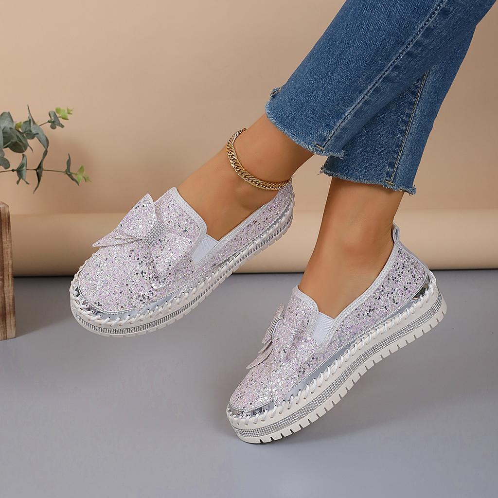 2025 Дизайнерская обувь Женские кроссовки на плоской подошве с пайетками Повседневные женские сетчатые туфли на шнуровке с изящными бриллиантовыми пайетками на платформе из вулканизированной стали