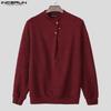 INCERUN Autumn Pullovers Men Stand Neck Long Sleeve Texture Rib Knitted Casual Tops