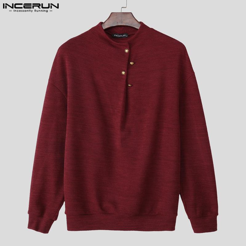 INCERUN Autumn Pullovers Men Stand Neck Long Sleeve Texture Rib Knitted Casual Tops