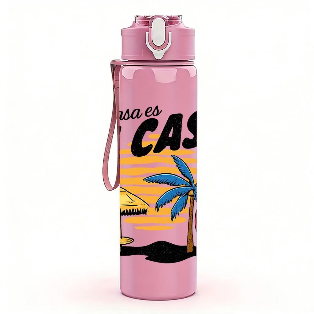 1PC Mi Casa Su Casa Beach Art 750ml Color Plastic Sports Water Bottle Leakproof Flip Straw Lid Suitable for Sports Office Home Use