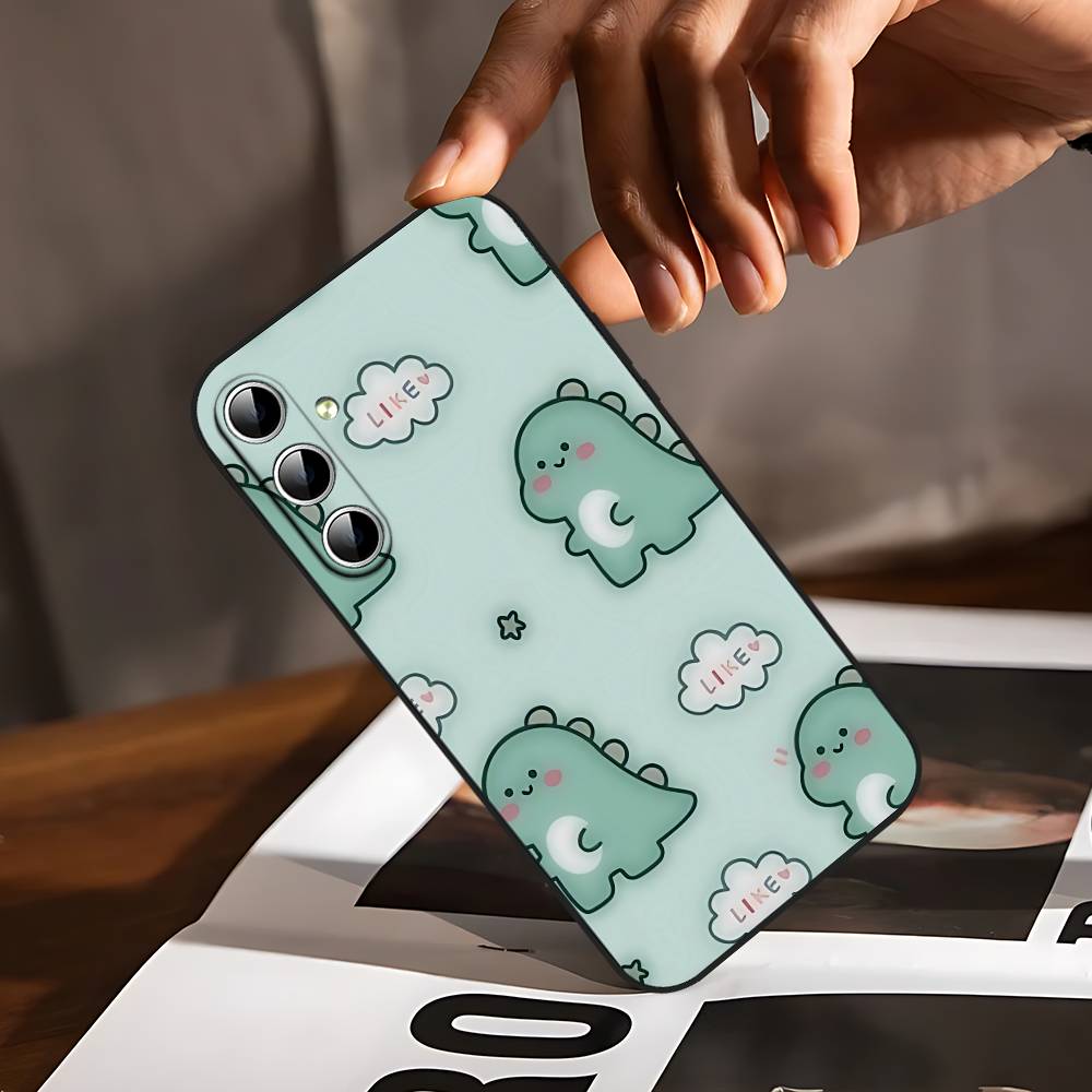 Милый Чехол для Телефона с Динозавром для Samsung Galaxy S24/S25/S22/S30/Note20/Lite/Ultra/5G/Plus/FE Мягкий Черный
