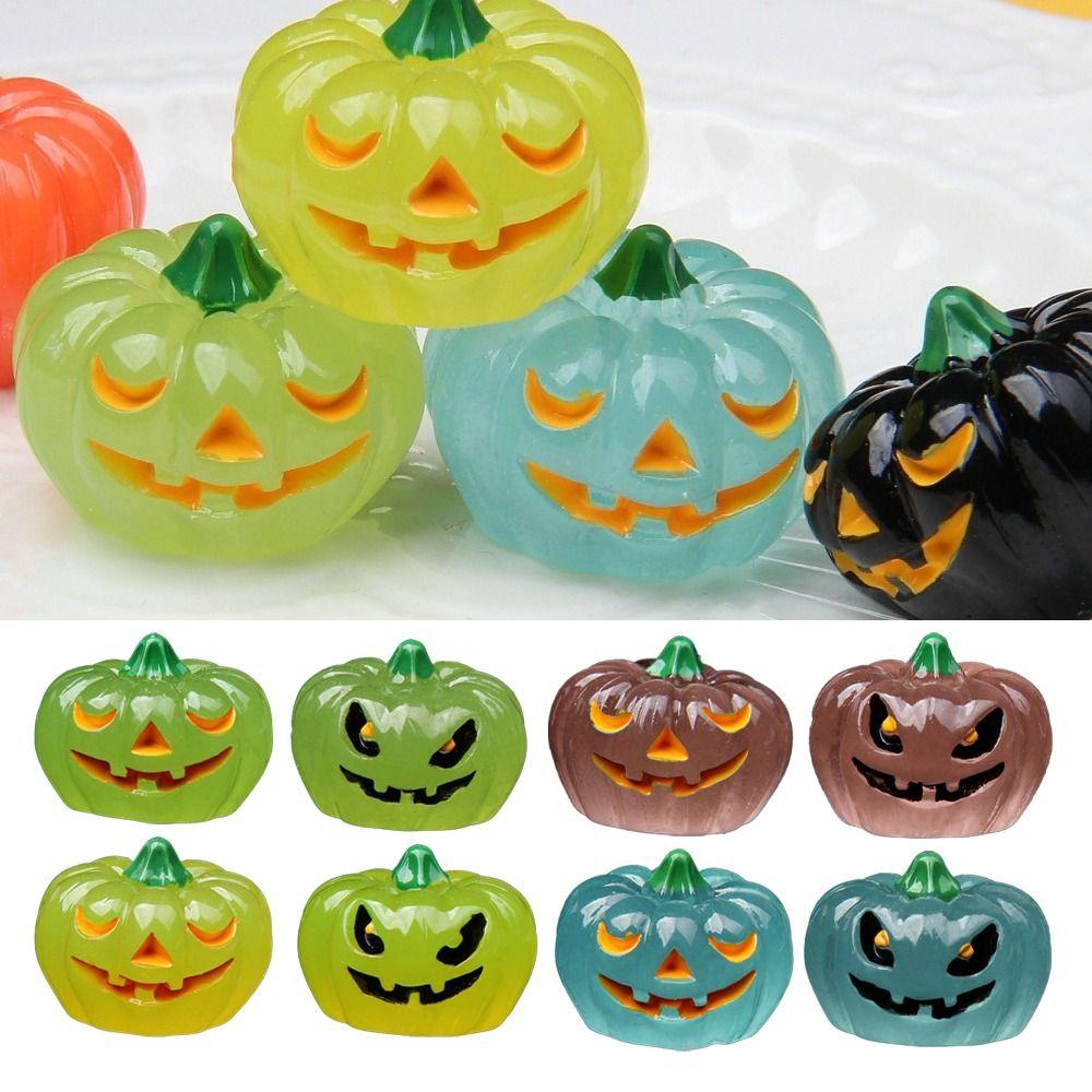 8pcs Mini Luminous Pumpkin Figures Resin Pumpkin Ornaments for Patio Yard Garden