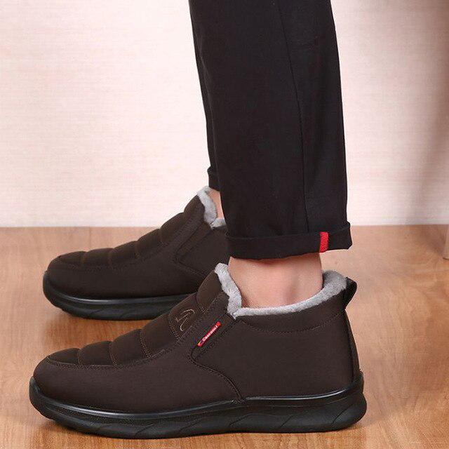 Водонепроницаемые мужские ботинки, мужские теплые ботинки для снега, нескользящие, из мягкого хлопка, повседневная обувь на плоской подошве для мужчин