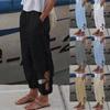 Women's Fashion Casual Daily Cotton Linen Solid Color Hollow Pants With Pockets
