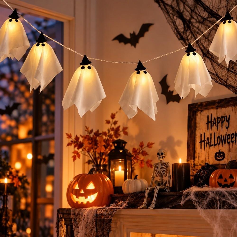 Warm White Halloween String Lights Soft Glowing Decorative Lamp Lights Ghost Light String Porch