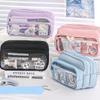 Chic Solid Color Pencil Case Korean Simplicity Transparent Pen Pouch Large Capacity Stationery Organizer Bag School Supplies