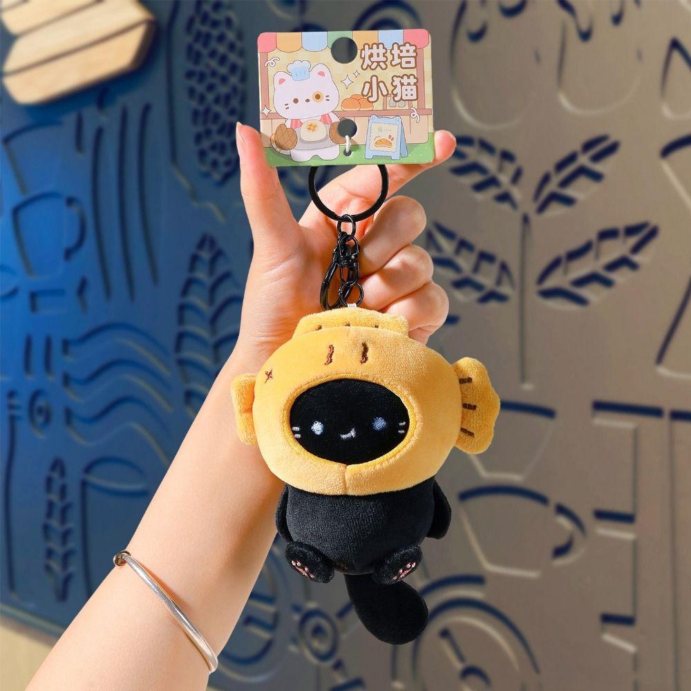 Bream Yaki Bream Yaki Cat Plush Pendant Baking Style Cat Headpiece Plush Keychain  Car Key Pendant