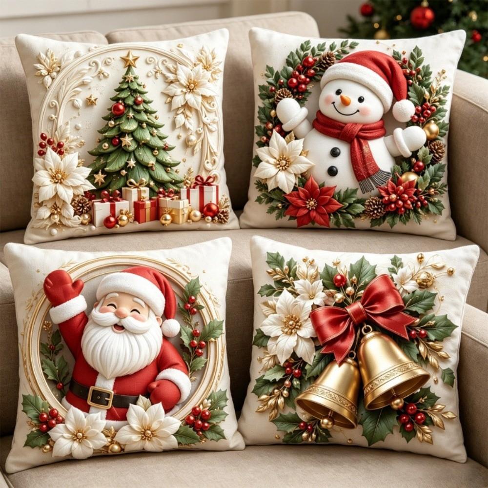 4Pcs Plush Decorative Pillowcase 45*45cm Christmas Pillow Cover Festive Home Decor