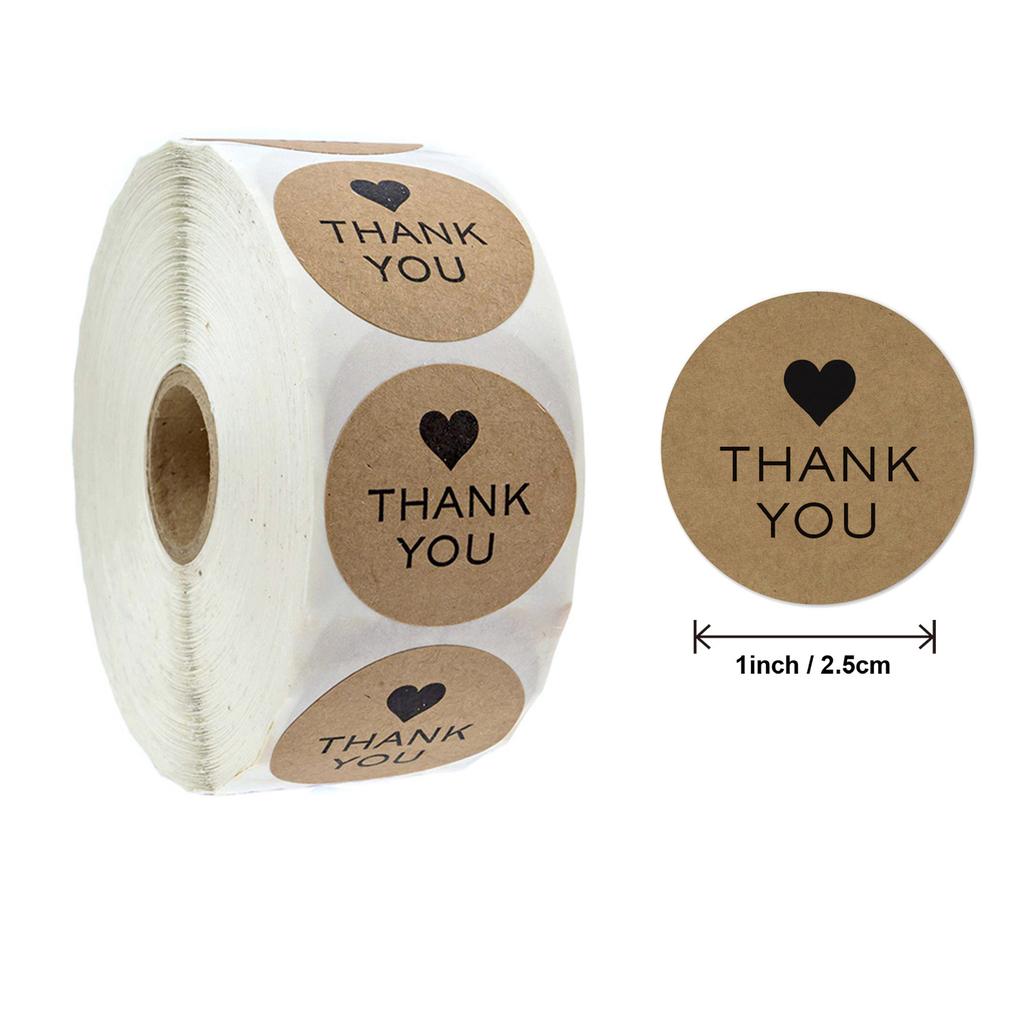 500pcs 1inch Kraft paper Thank You Stickers Seal Labels Small Business Supplies Handmade With Love Stickers Cute Stationery