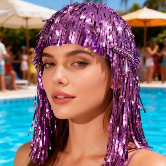 Yousheng Фольгированная мишура парики и маскарадный костюм диско-тематический наряд с бахромой и эластичной талией металлические косплей танцевальные принадлежности