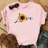 (Asian Size)Tee Top Love Letter Flower Cute Sweet Fashion T Shirt Clothing Casual Short Sleeve Women Print Lady Female Graphic T-shirt