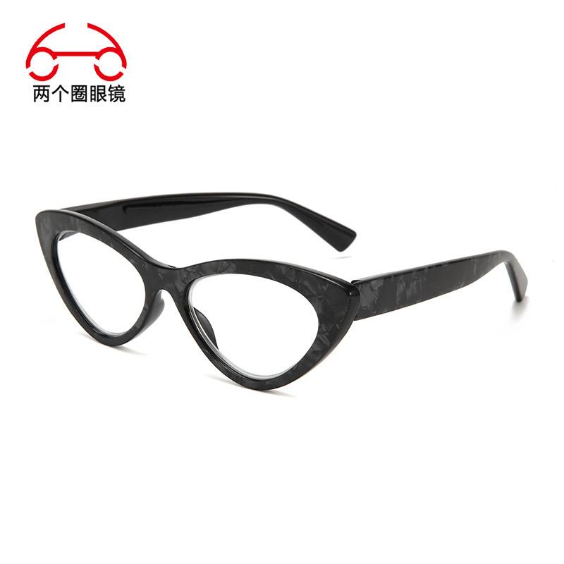Two circles, fashionable cat's eye frame marble pattern reading glasses women's high definition portable reading glasses T