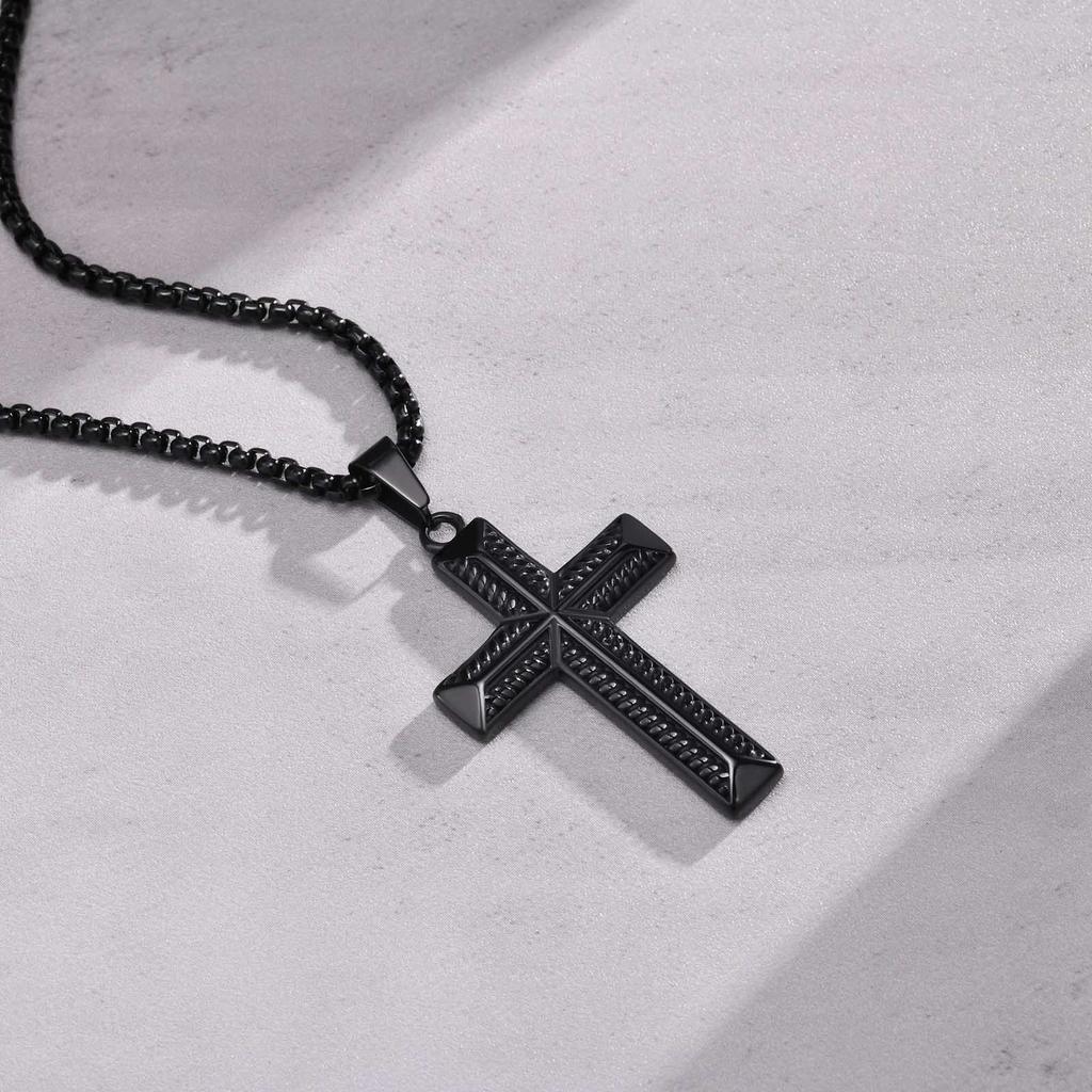 Cool Stylish Cross Necklaces for Men, Waterproof Stainless Steel Prayer Religious Cross Pendant Collar, Christian Jewelry