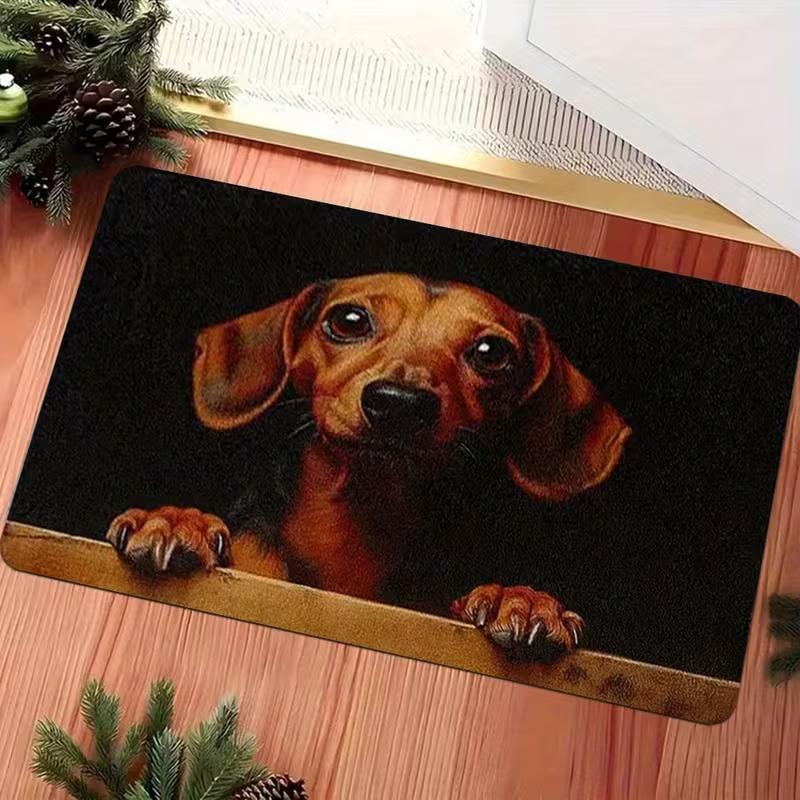 Cute Dachshund Front Door Mat Paw Print Plaid Welcome Carpet Decorative Floor Rug for Indoor Entrance Hallway Pet Lover Gift