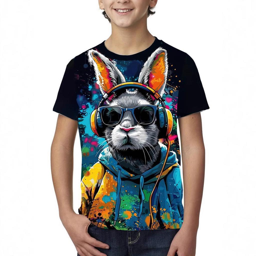 Летний топ с круглым вырезом и 3D-принтом мультяшного кролика, модные повседневные футболки с коротким рукавом для детей и мальчиков