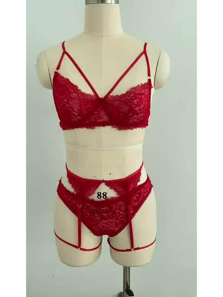 Европейский и американский комплект сексуального рождественского нижнего белья: Кружевные кольца для ног и комплект из трех частей в стиле ночного клуба