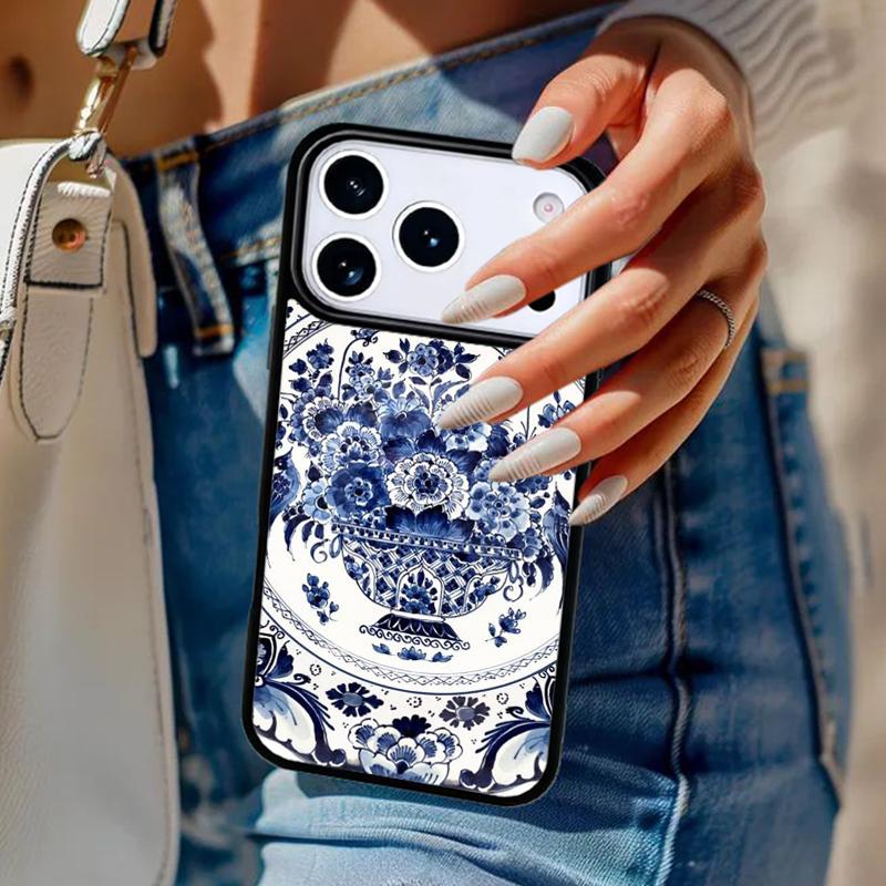 Сине-белый фарфоровый чехол для телефона для iPhone 17 Air 14 15 13 12 Max Чехол для Apple 14 15 16 16e 11 Pro Max Plus Coque