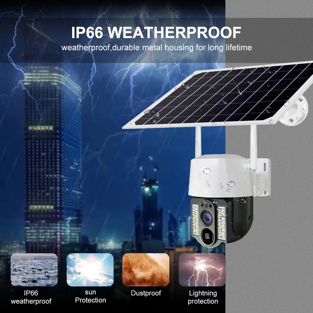 4G Sim Солнечная камера Wi-Fi Открытый источник питания Camara PIR Обнаружение гуманоидов CCTV Защита безопасности Встроенный аккумулятор с солнечной панелью