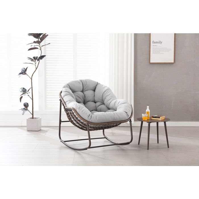 Fauteuil À Bascule D'extérieur Avec Coussin D'assise Épais, Adapté Aux Balcons, Porches, Jardins Et Arrière-cours. Modèle Gris.