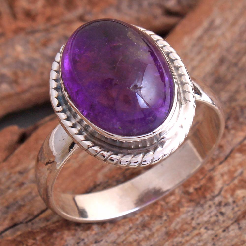 Серебряное кольцо с аметистом, февральский камень, стерлинговое серебро 925 пробы, ювелирные изделия ручной работы