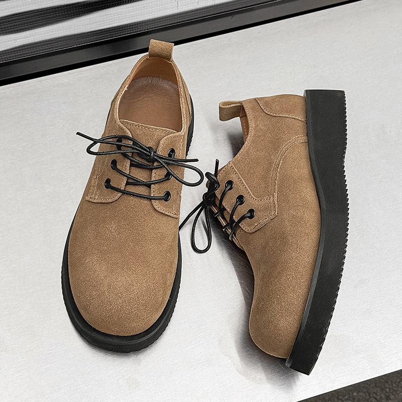 New Retro Derby Shoes British Platform Heightening Men's Shoes Tooling Casual Versatile Commuter Leather Shoes Khaki 1560-J