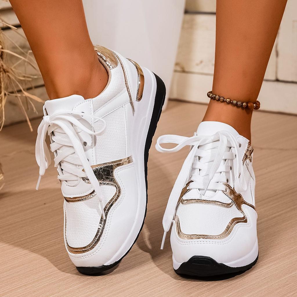 Fashion Casual Sport Lightweight Shoes Ladies Outdoor Running Comfortable Shoes 2025 Women Sneakers Platform Shoes Leather Patchwork