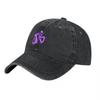 Jb Logo Washed Cotton Baseball Cap Classic Fit Unisex Adjustable Hat Black With Violet Embroidery Stylish Daily Wear Accessory