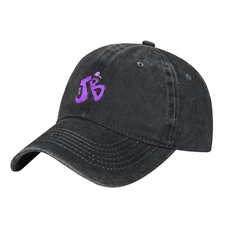Jb Logo Washed Cotton Baseball Cap Classic Fit Unisex Adjustable Hat Black With Violet Embroidery Stylish Daily Wear Accessory
