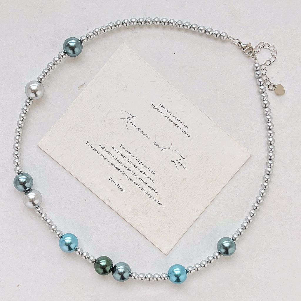 High-Quality High-Gloss Mixed-Color Blue-Gray Shijia Pearl Gypsy Collarbone Chain Necklace For Women
